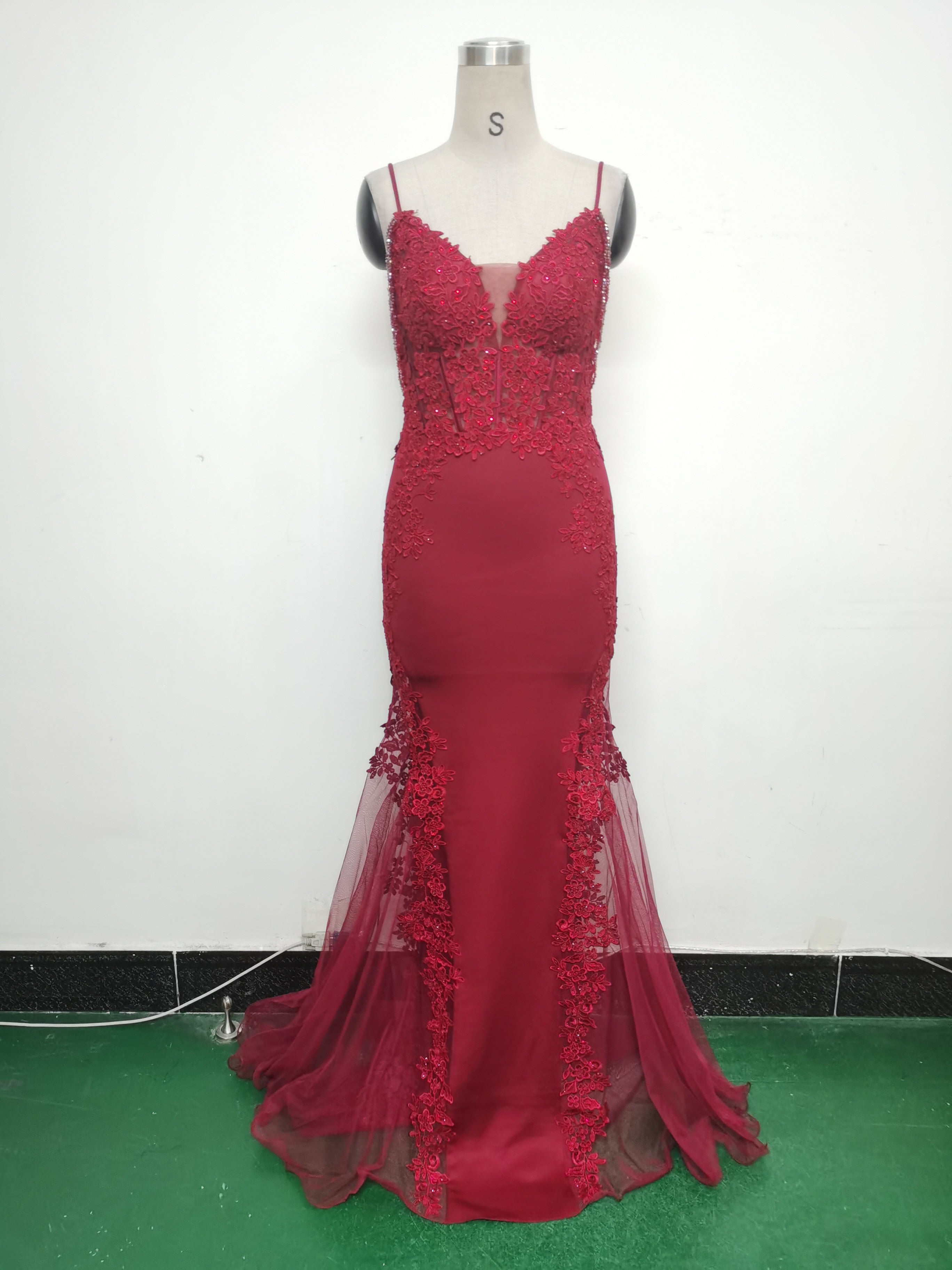 Sexy Strap Rhinestone Chain Fishbone Lace Evening Dress 33