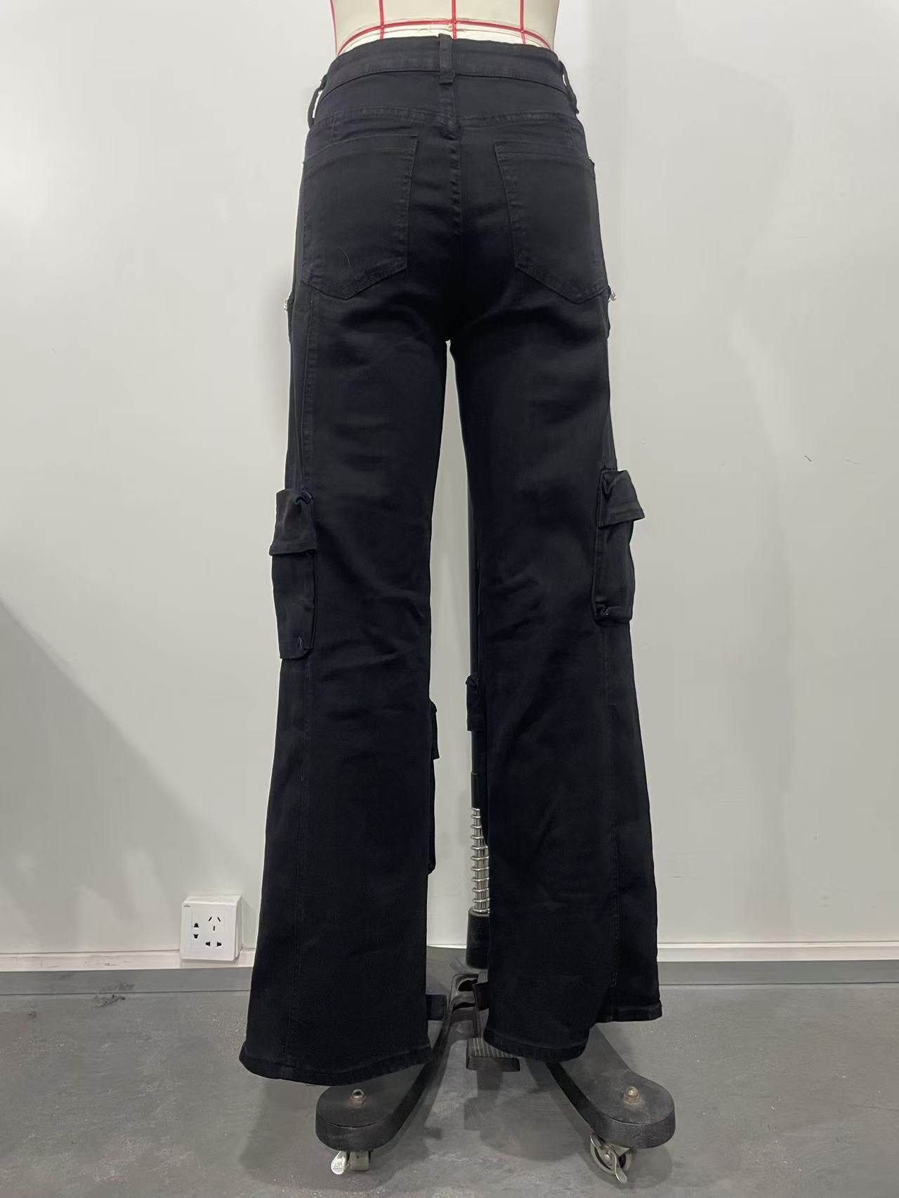 Fashionable Women's Multi-Pocket Cut Out Diamond Denim Pants 14