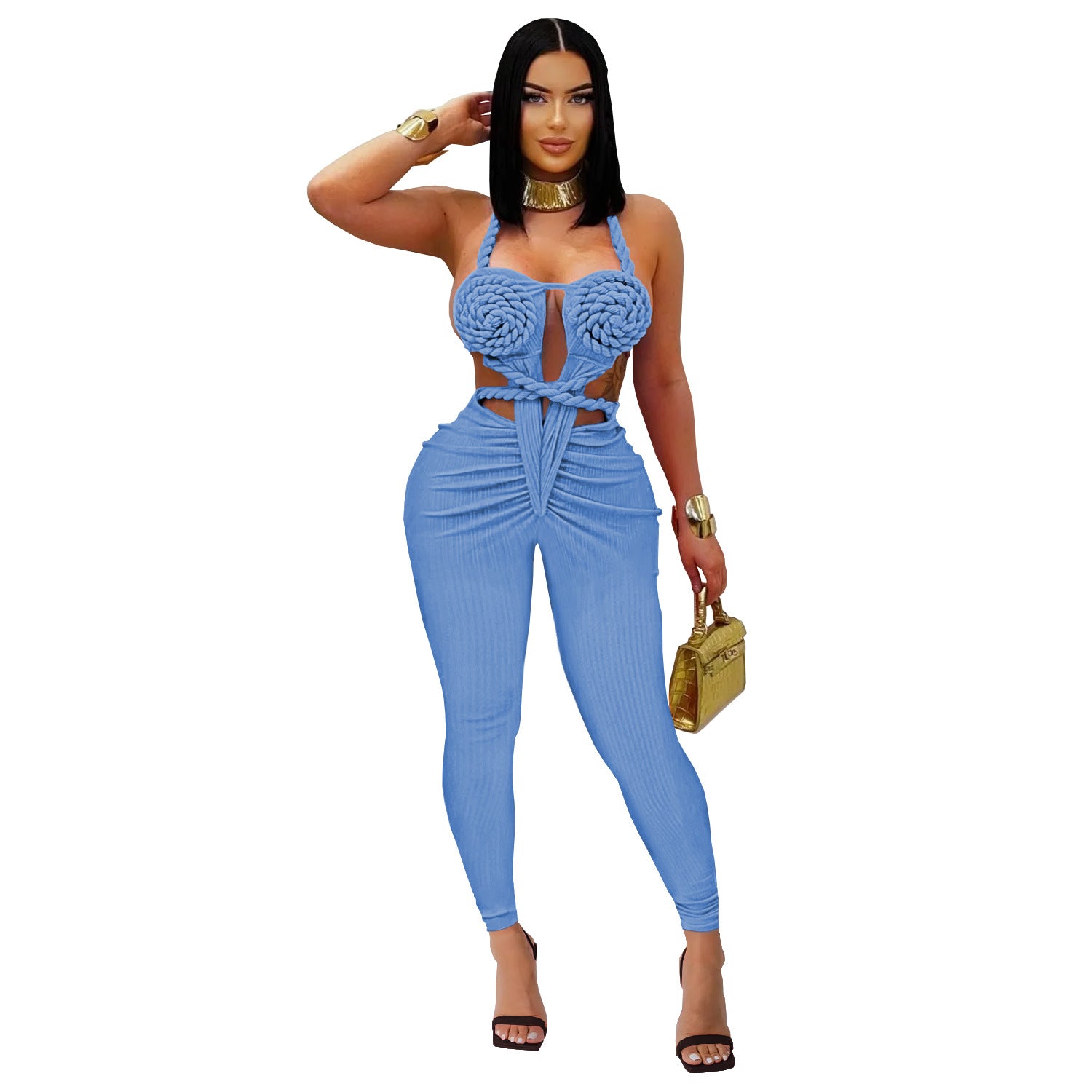 Women Sexy Casual Halter Neck Backless Solid Jumpsuit 13