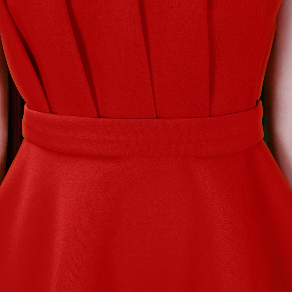 Plus Size Women Solid Sexy Pleated Formal Party Dress 45