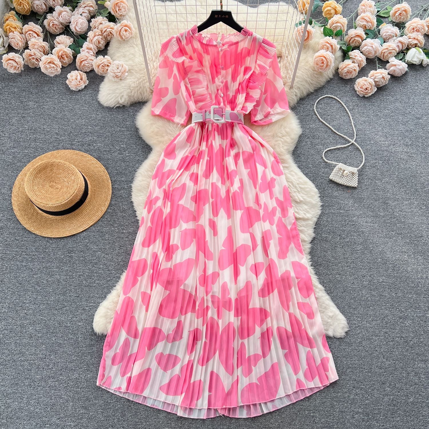 Women summer pleated floral Maxi Dress 11
