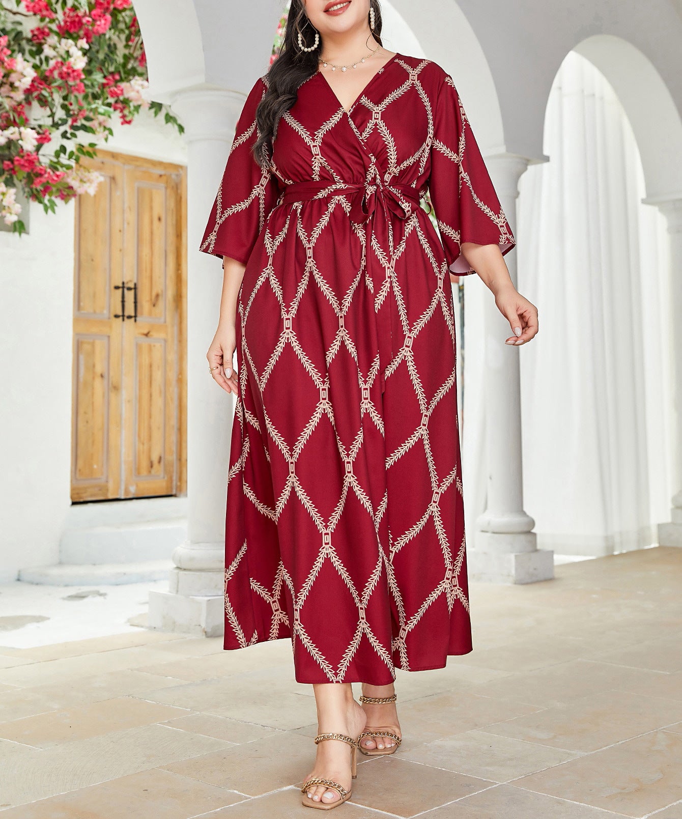 Autumn Plus Size Women's Geometric Print Lace Fashion Casual Dresses 4