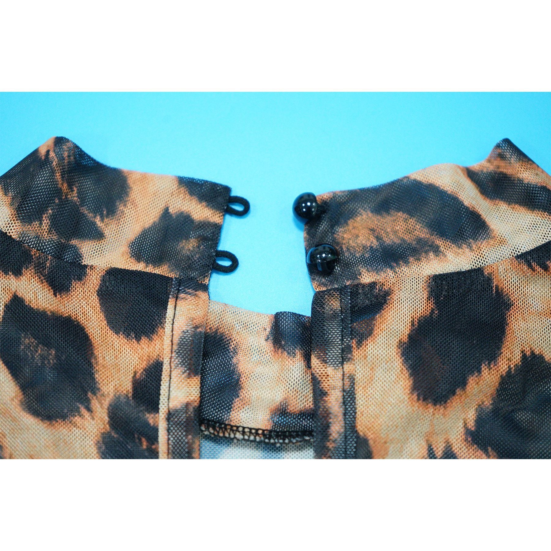 Women Sexy Leopard Print See-Through Bodysuit and Slit Skirt Two-Piece Set 23