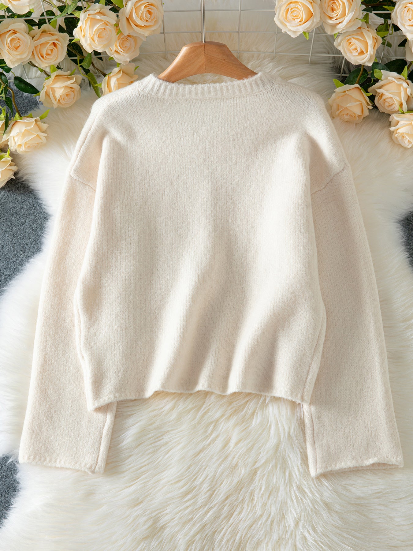 Women Fall/Winter French Elegant Solid Knitting Coat and Sweater 9