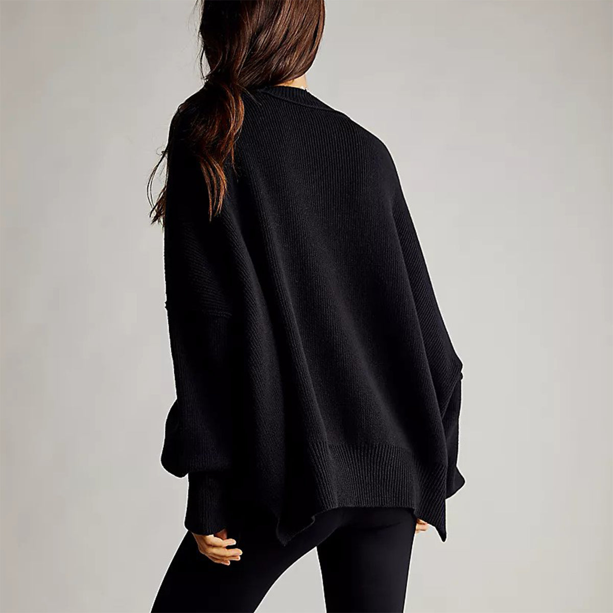 Women Autumn and Winter Loose Knitting Long Sleeve Slit Round Neck Sweater 20