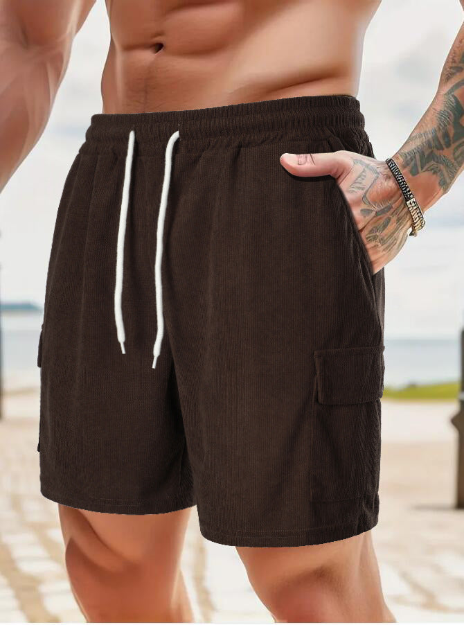Summer Men's Solid Color Drawstring Casual Shorts 9