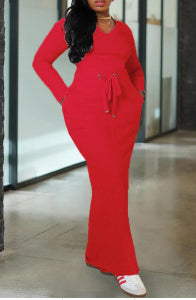 Women Solid long-sleeved Top and Skirt Two Piece 5