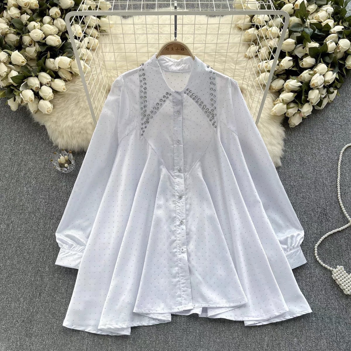 Women's Autumn Rhinestone Embellished Loose Chic Long-Sleeve Top 6