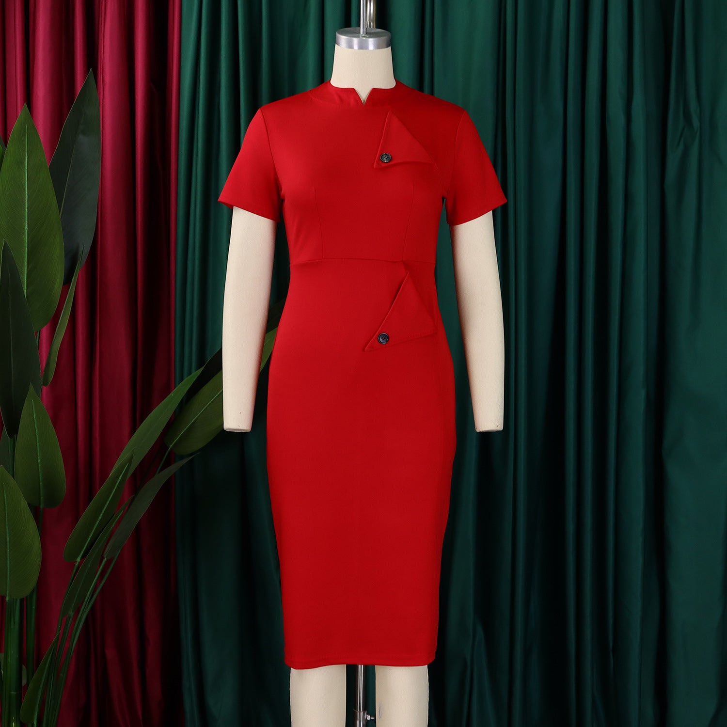 Women Chic Short Sleeve Half Turtleneck Bodycon Dress 19