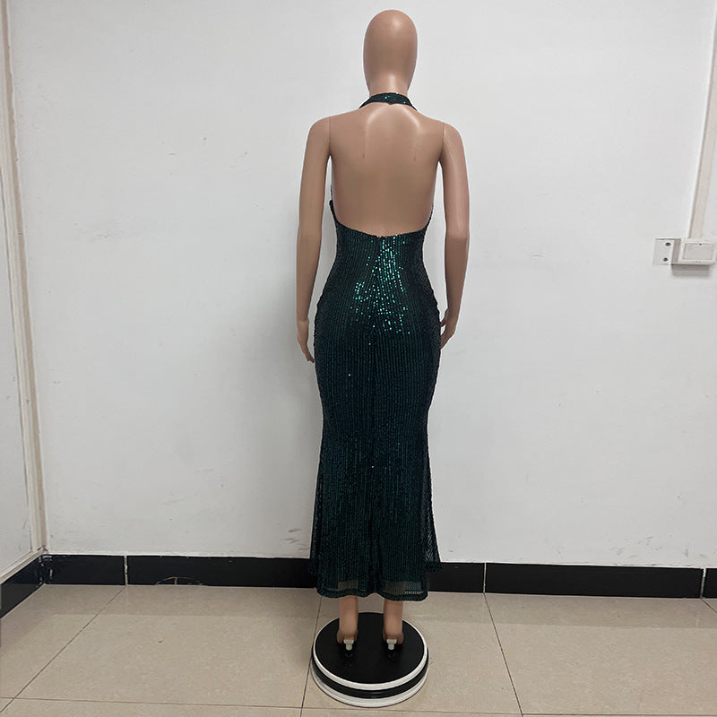 Women Sleeveless Halter Neck Sequined Mermaid Dress 39