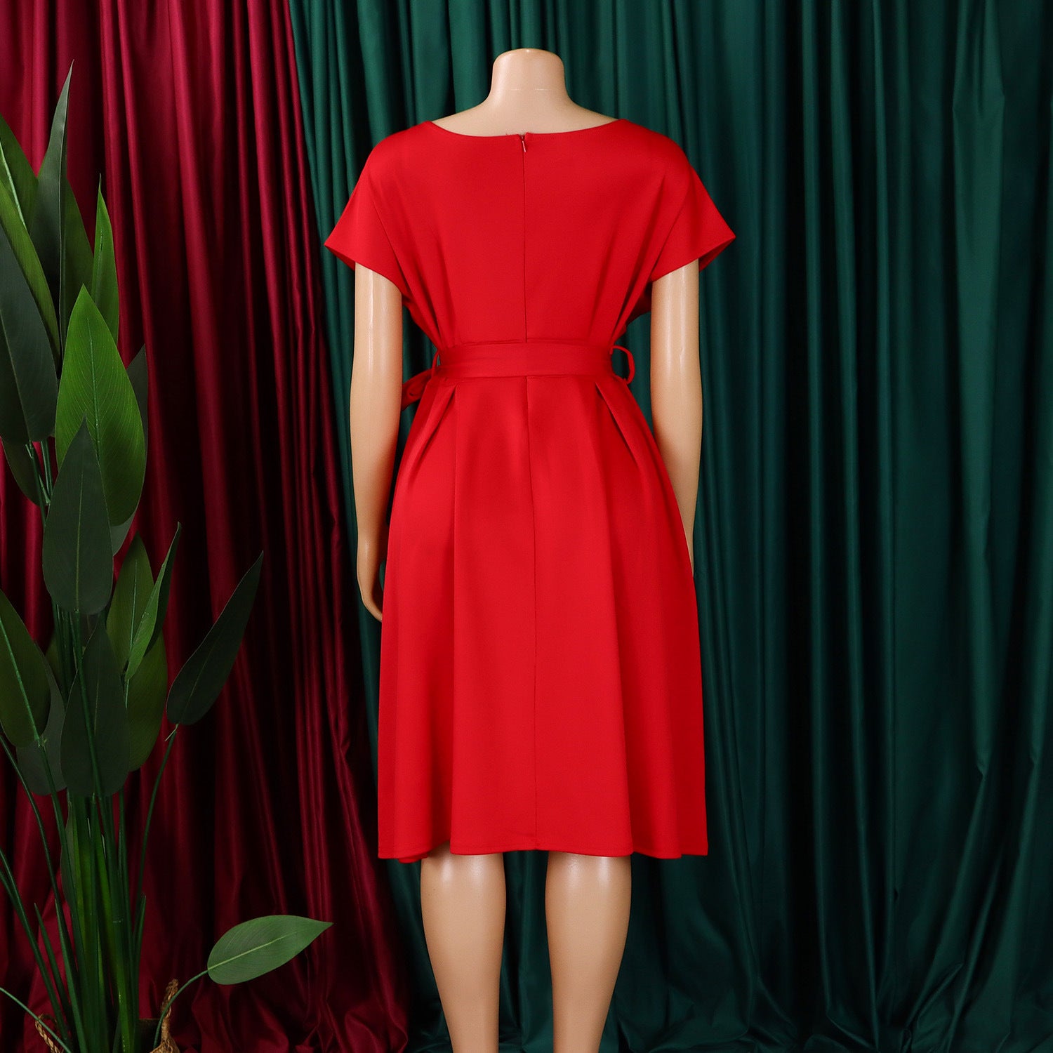 Women's Summer Fashion V-neck Belt Elegant Plus Size African Dress 17