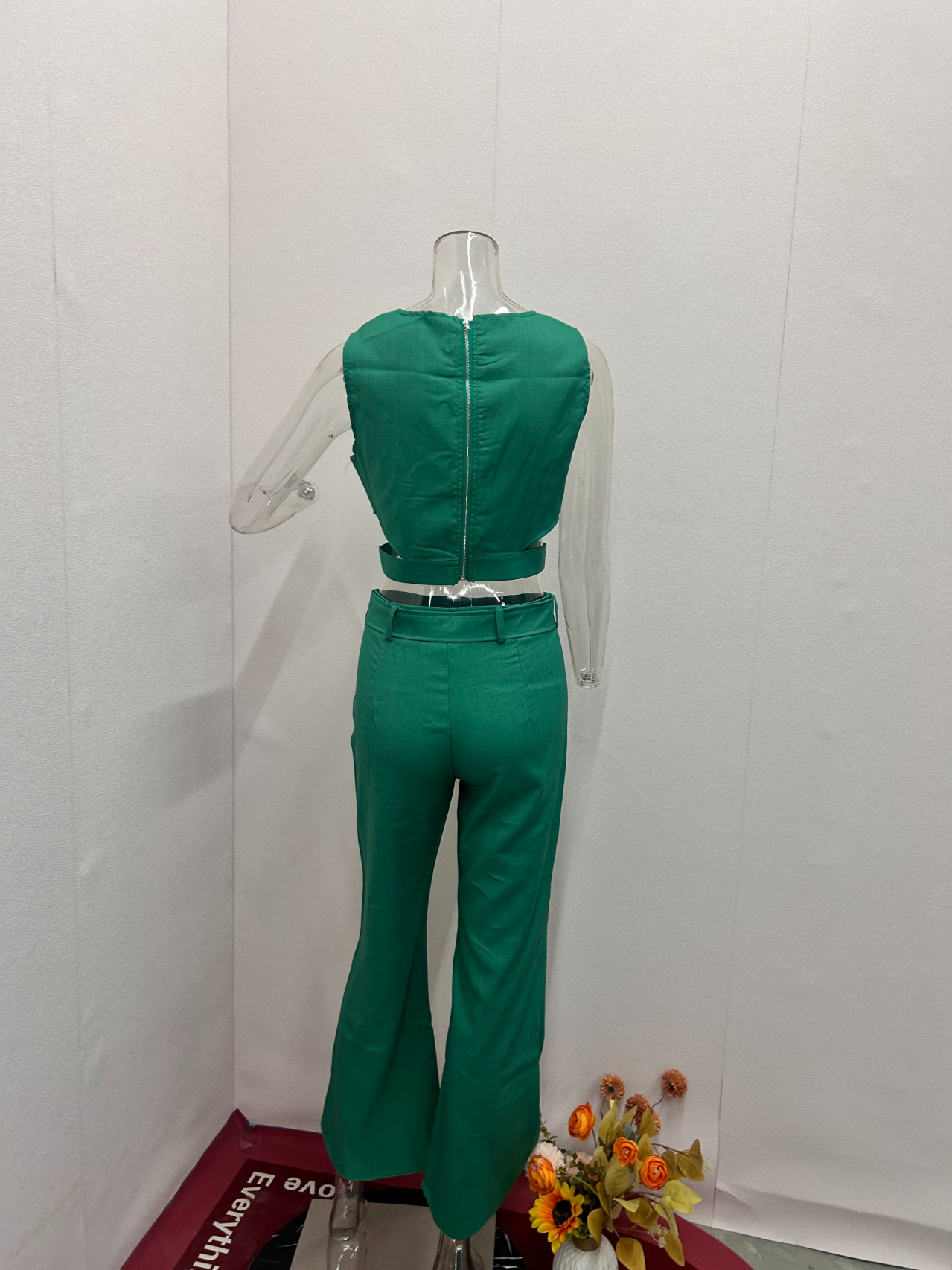 Women Casual Chic Solid Button Top and Pant Two-piece Set 9