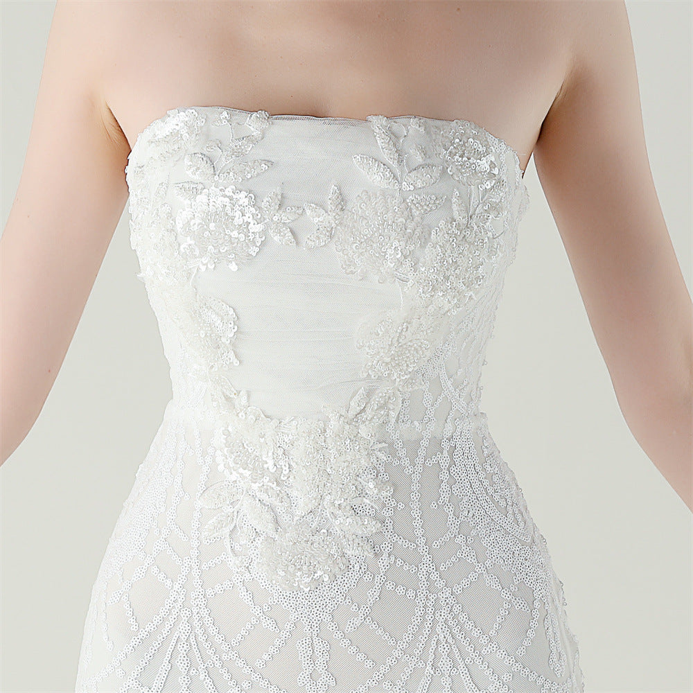 Women Strapless cross Lace-Up sequined tube flower sequined mesh evening dress Formal Party evening dress 72