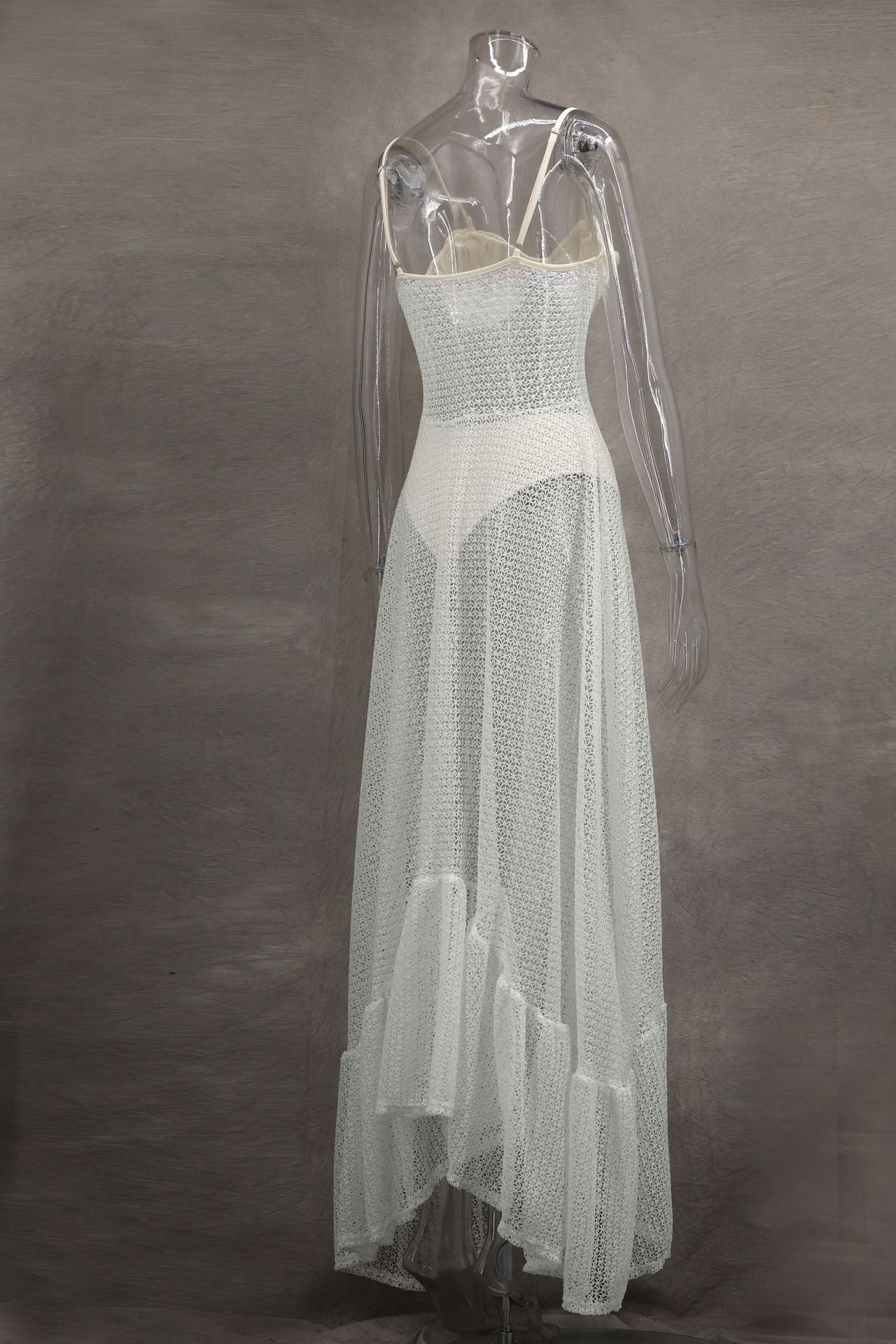 Women Floral Lace See-Through Strap Dress 8