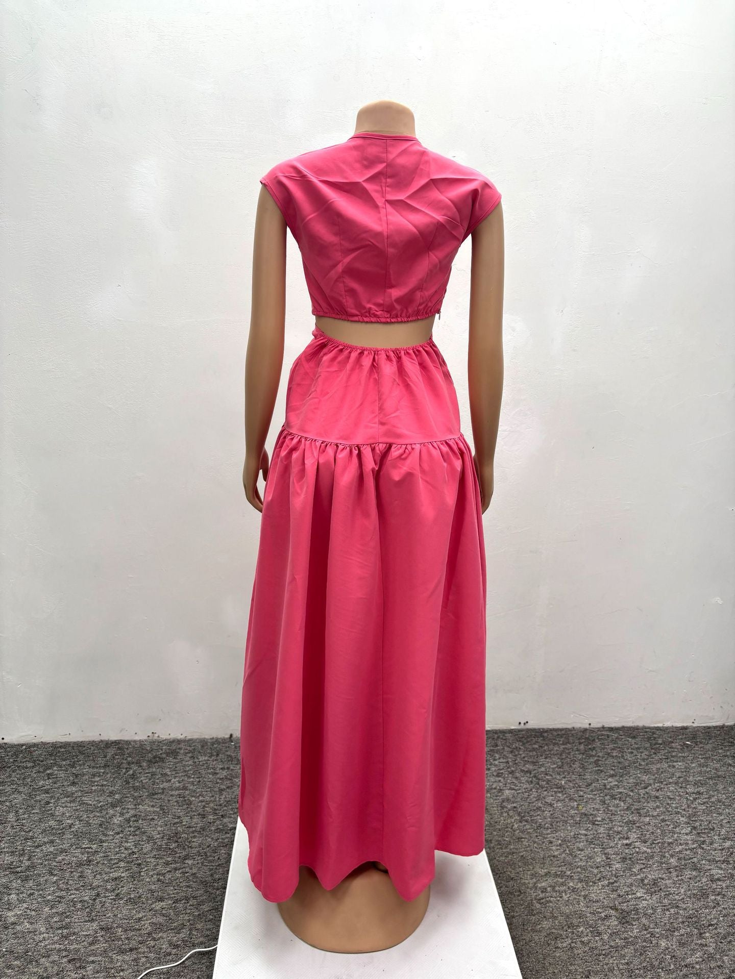 Women's Summer Open Waist Solid Color Long Dress 8