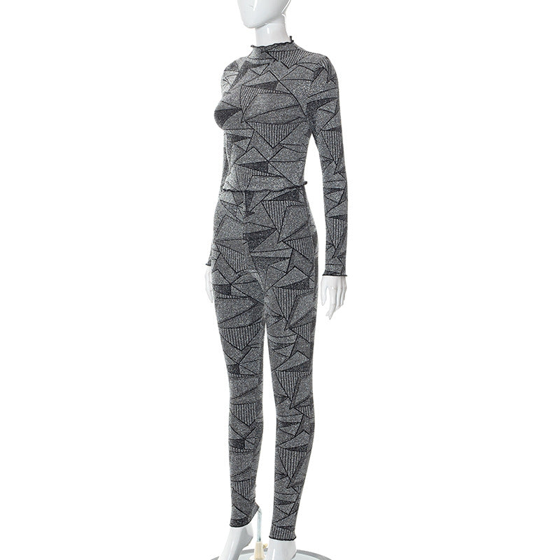 Women's Fall Winter Fashion Ruffle Round Neck Long Sleeve Pants Casual Suit Women 7