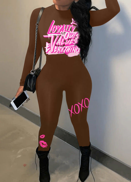 Fashionable Printed One-Piece Women's Long Sleeves Jumpsuit 4