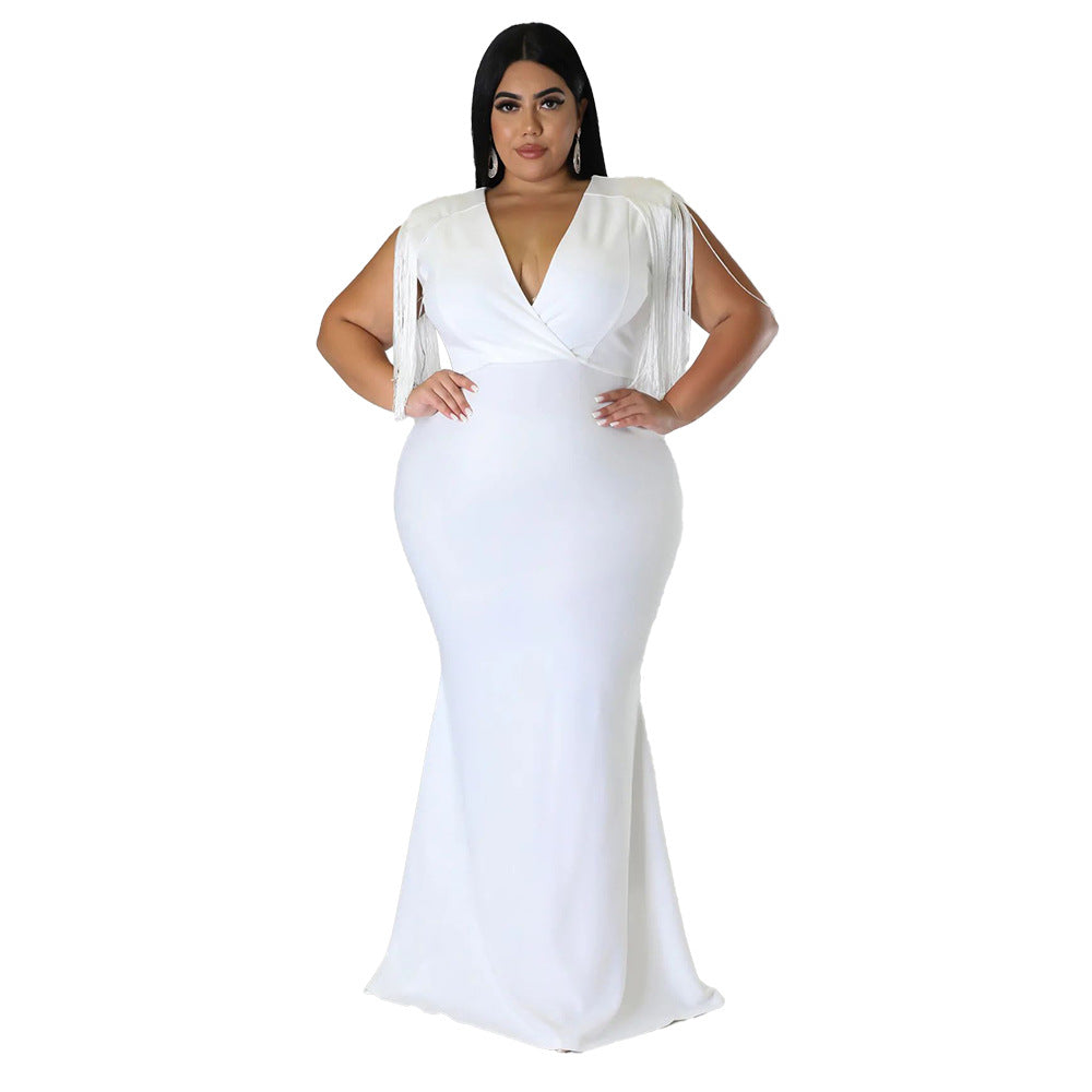Plus Size Women Sexy V-Neck Sleeveless Fringe Dress 7
