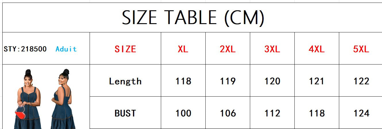 Plus Size Women's Sleeveless Strap Long Denim Dress 9