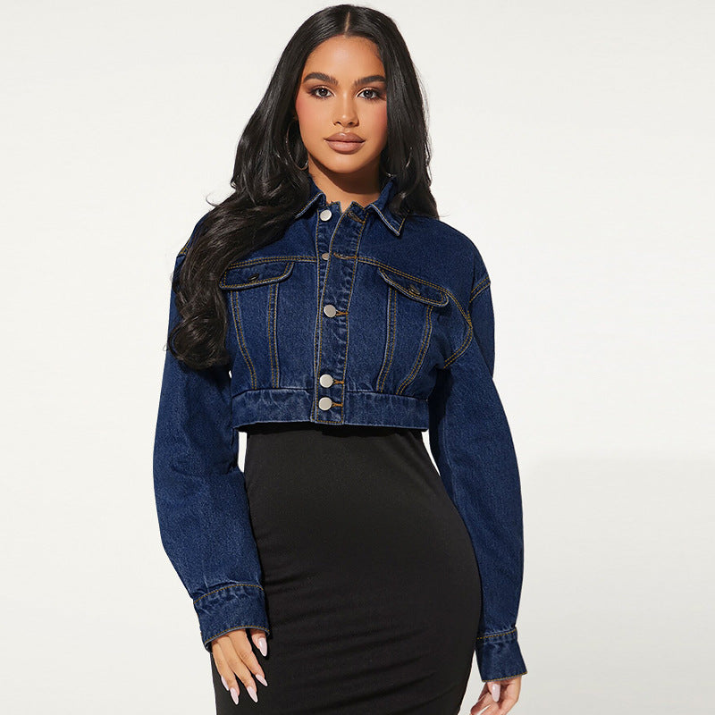 Women's Button Long Sleeve Short Denim Jacket 5