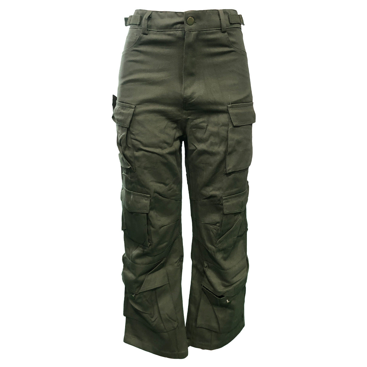 Women Pocket Cargo trousers Wide Leg Straight Washed Denim Pants 5