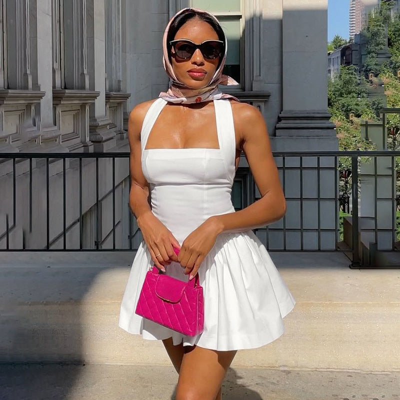 Women pleated Patchwork Mini Strap Dress 5