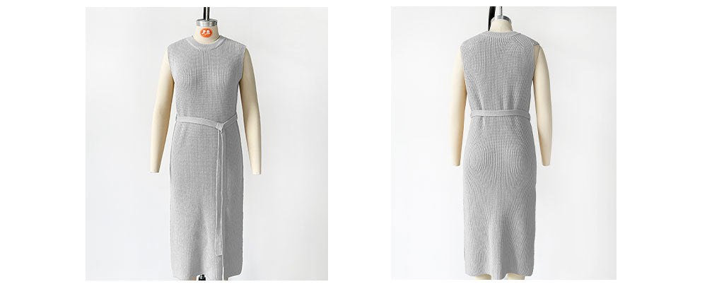 Spring Spring Solid Color Round Neck  Slit  Fashion Knitting Dress 14