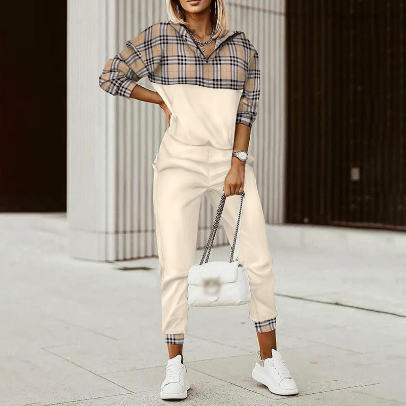 Women Printed Long Sleeve Top and Trousers Two-piece Set 8