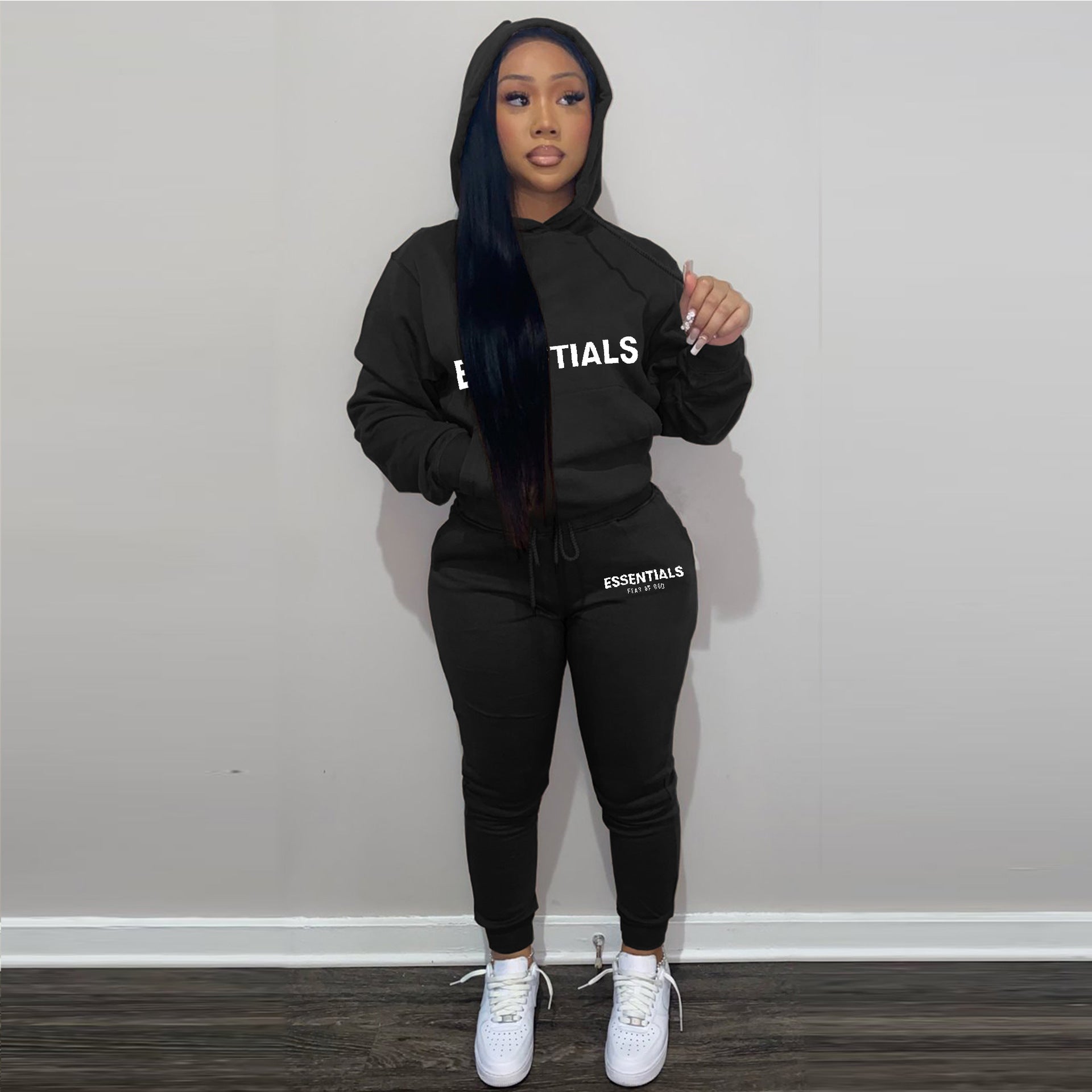 Womens Trend Letter Pringt Hooded Tracksuit Hoodies Sweatpants Two Piece Set 27