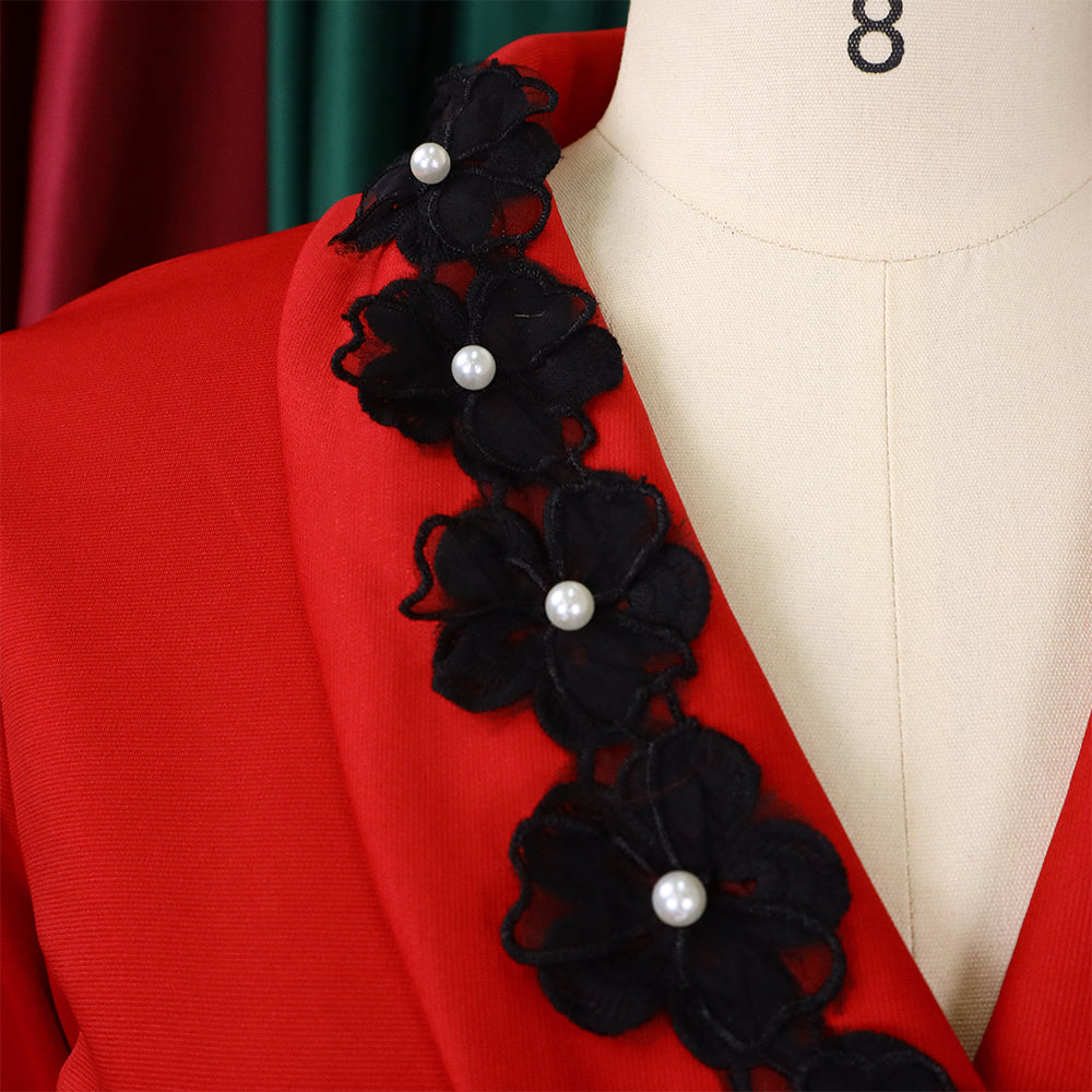 Women's Fall Winter V-Neck Chic Elegant Bell Bottom Sleeve Slit Bodycon Dress 16