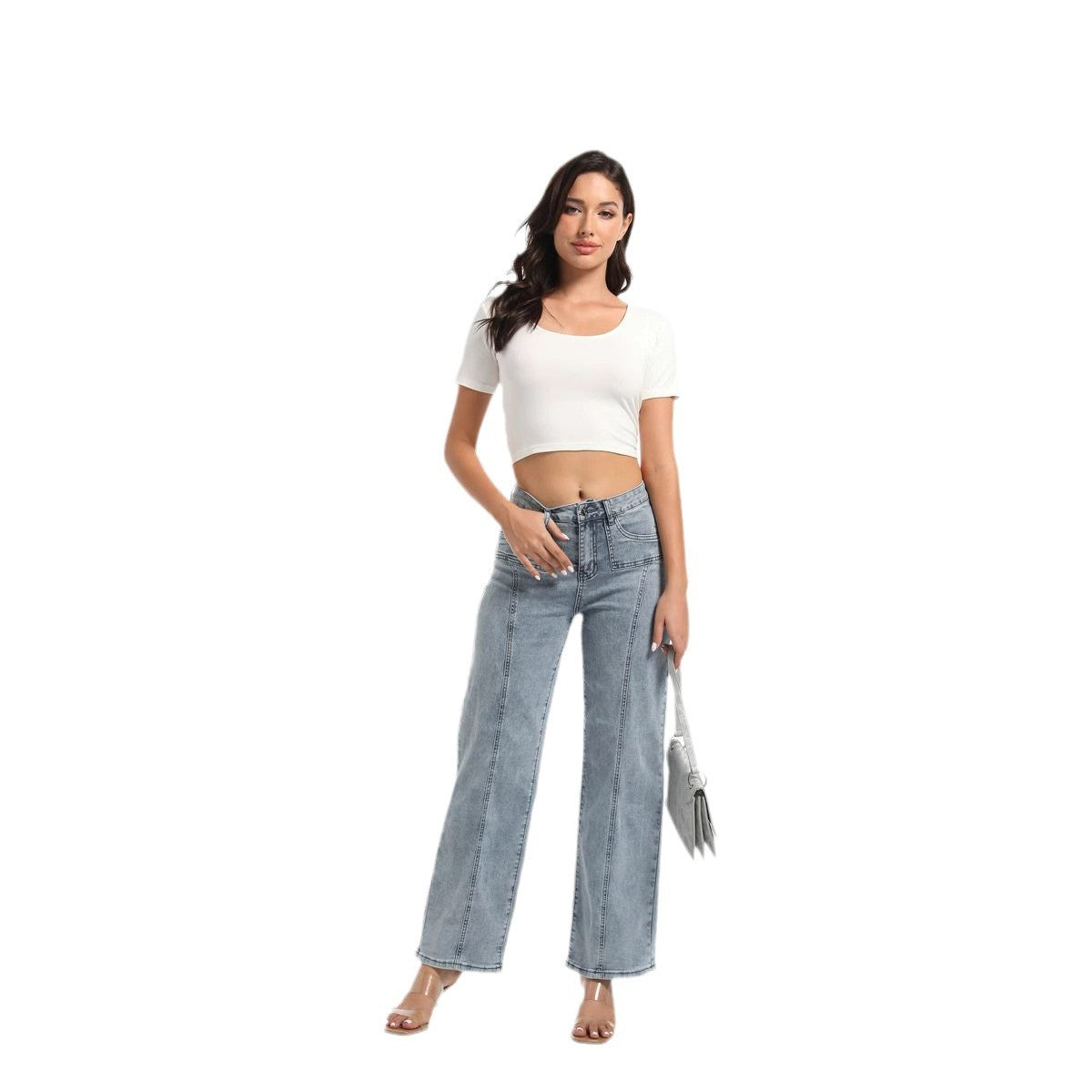 Women Casual retro blue denim trousers 6
