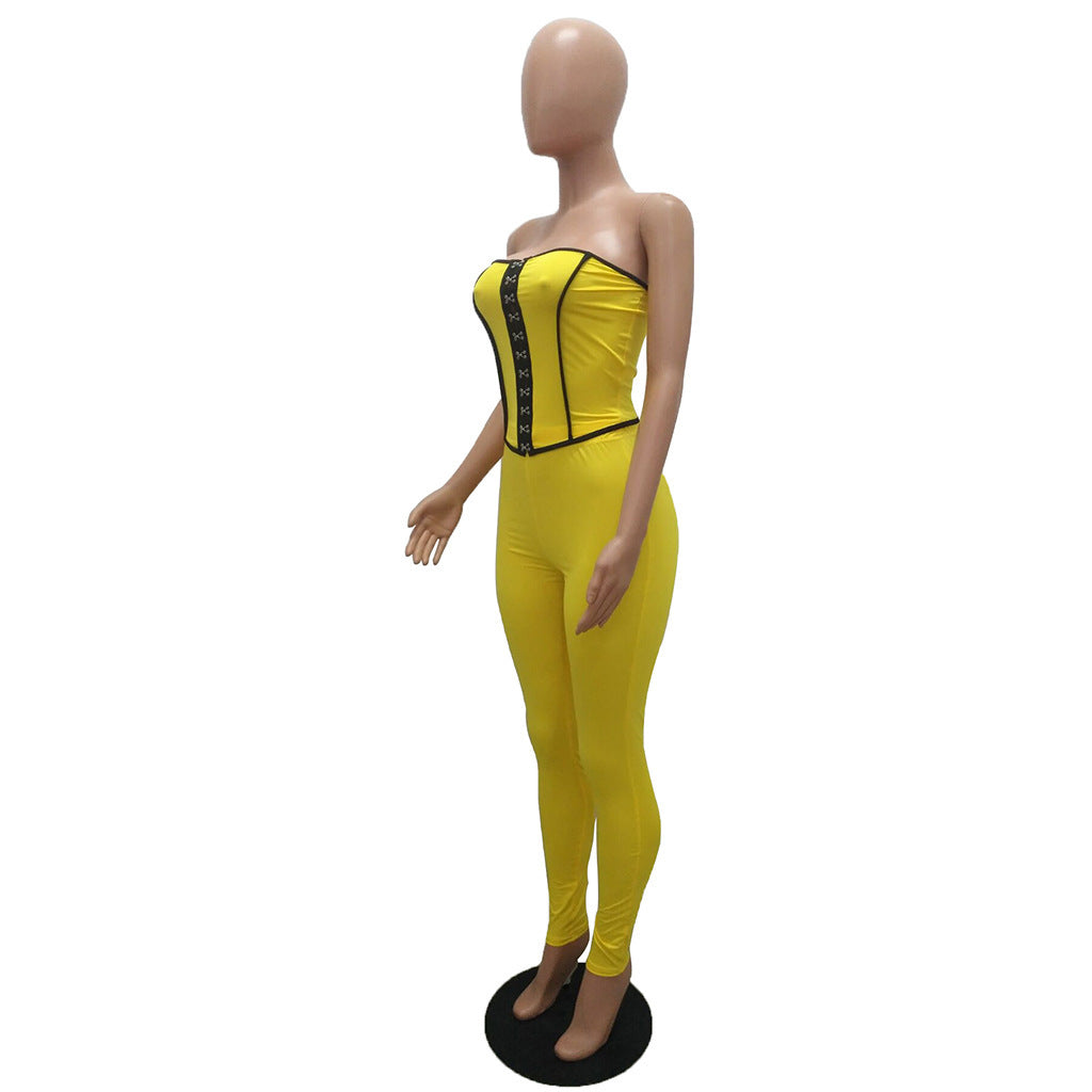 Women's Color Matching Low Back Vest Top and Pants Two-Piece Set 14