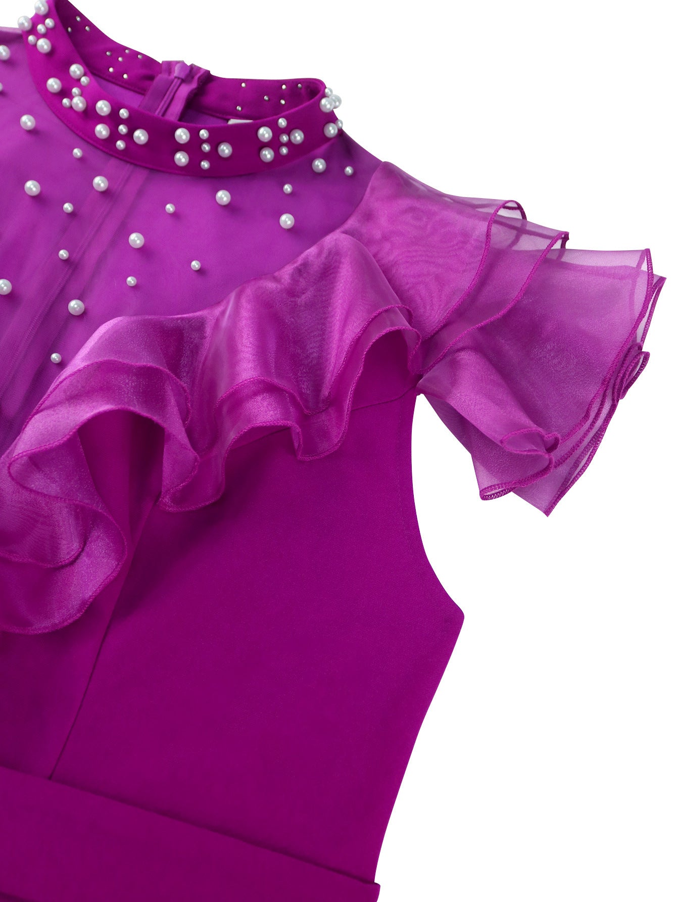 Women Half-High Neck Beaded Mesh Patchwork Split Party Dress 14