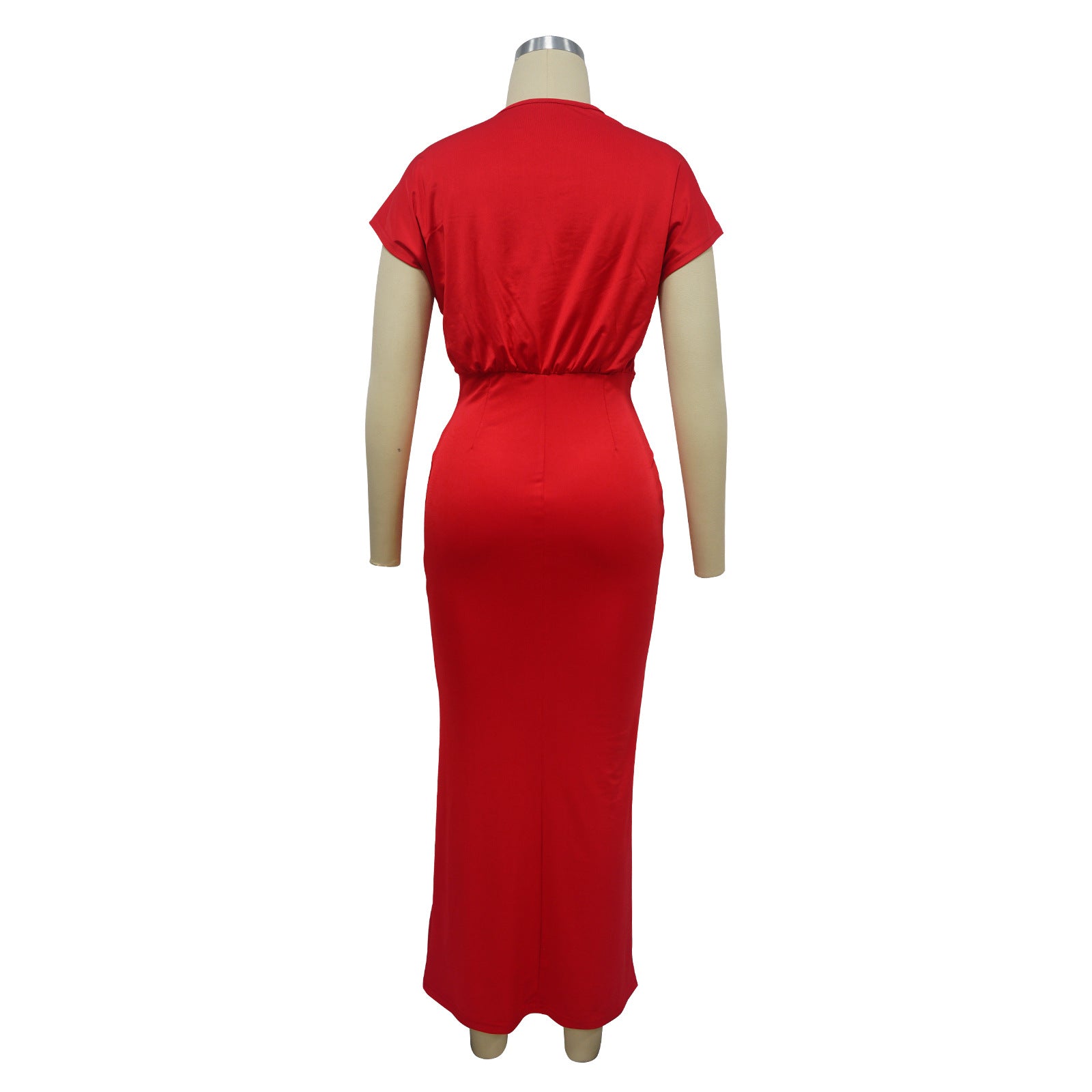 Fashionable Women's V-Neck Short-Sleeved Chic Slim-Fitting Back Slit Dress 14