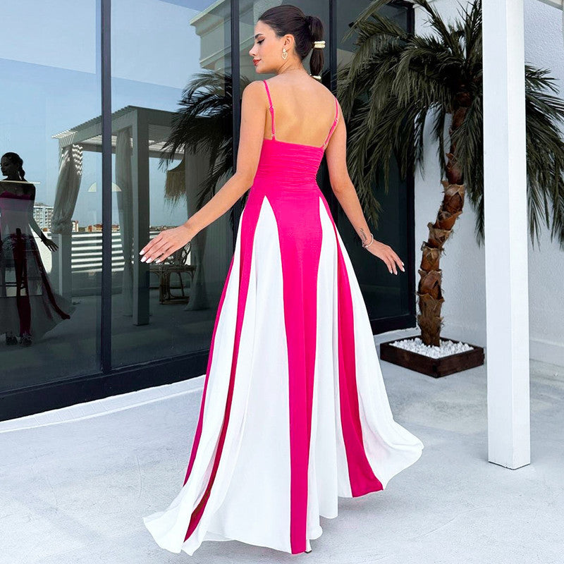 Summer Fashion Contrast Color Patchwork Strap Dress 5