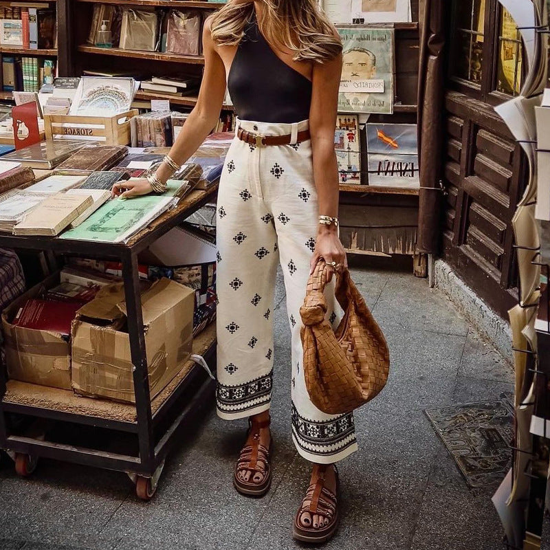 Women's Fashion Print Bohemian Holidays High Waist Wide Leg Pants 3