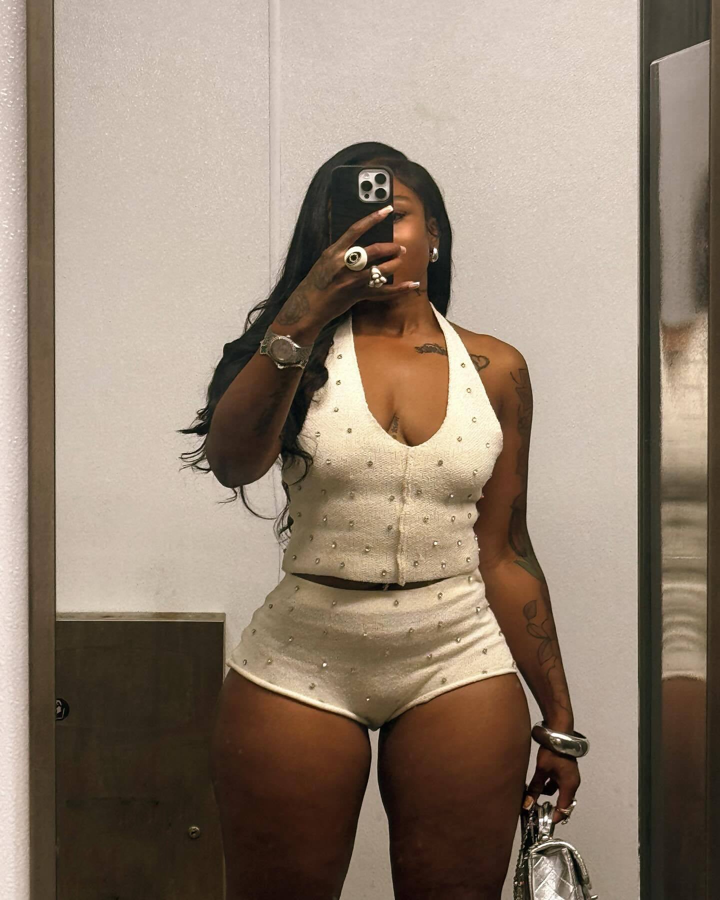 Women's Fashion Jewel-Embellished Halter Neck Top & Shorts Set