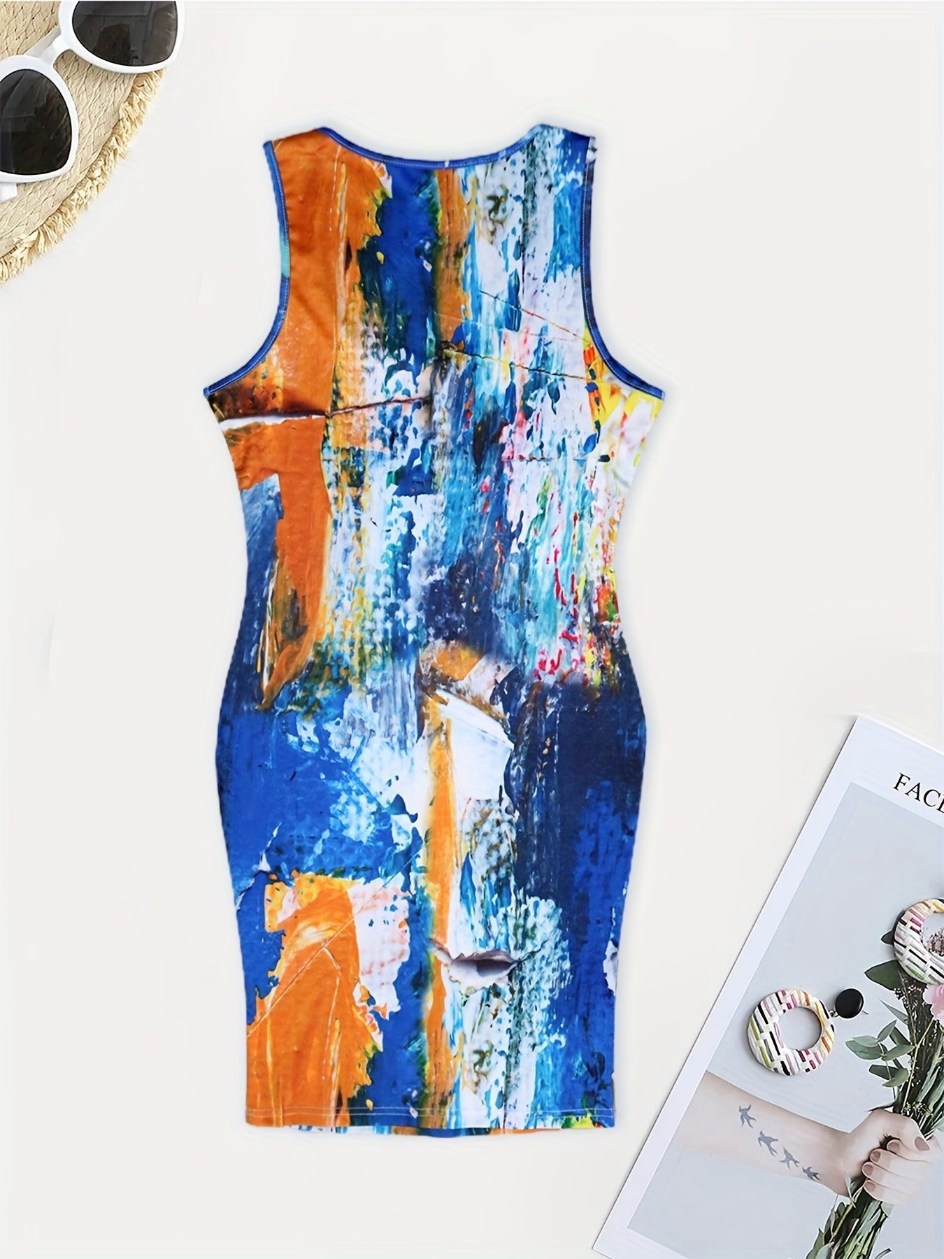 Plus Size Women Casual Printed Sleeveless Dress 12