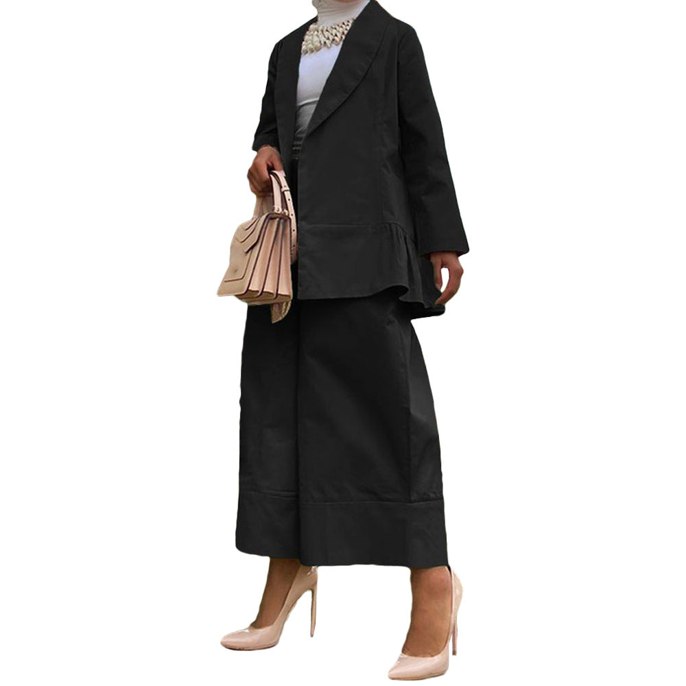 Women's Turndown Collar Jacket High Waist Loose Pants Suit 7