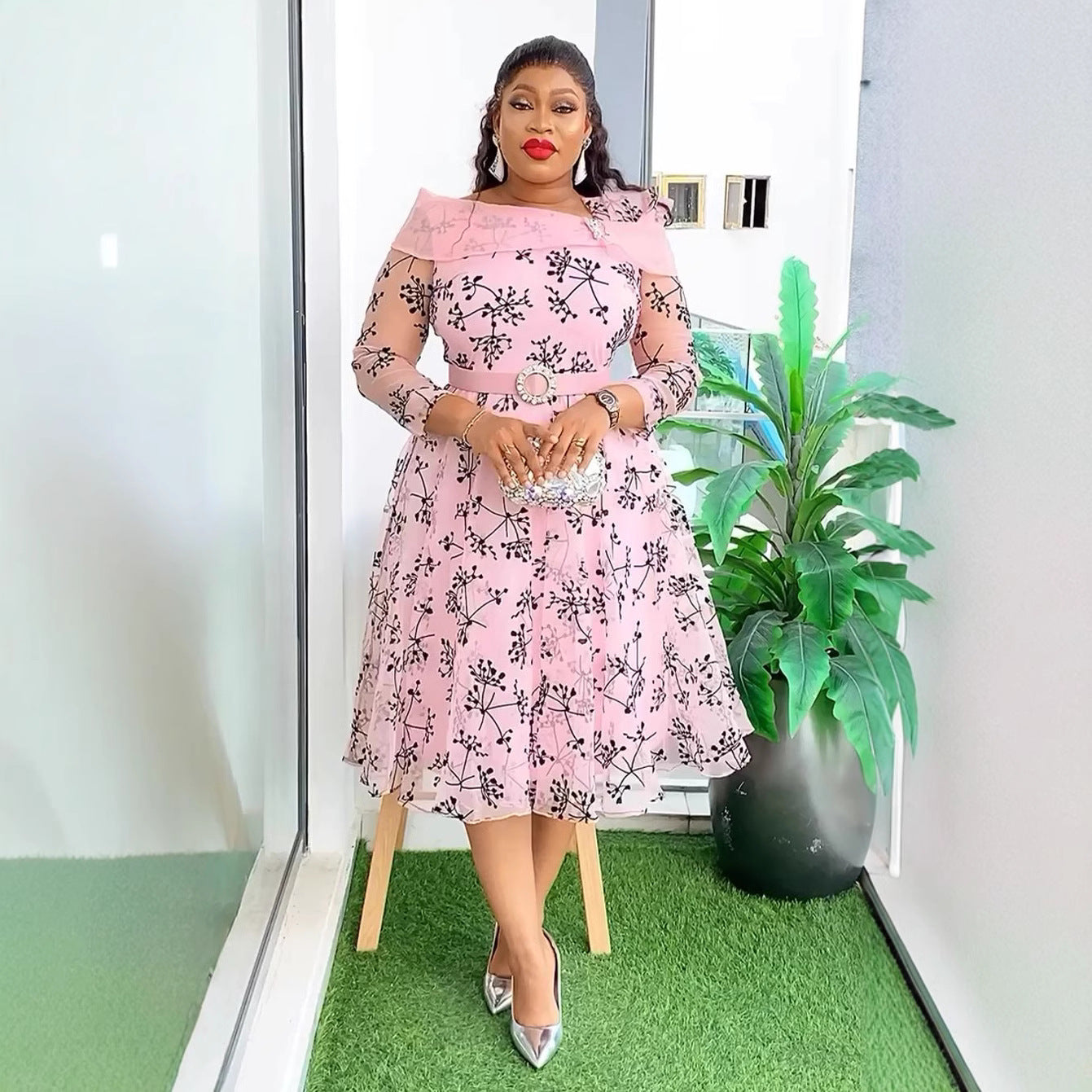 African Plus Size Women's Printed A-Line Dress 7