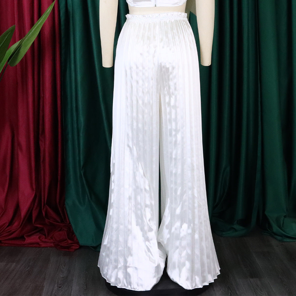 Summer Ladies Solid Color Casual Loose Pleated Wide Leg Pants African Trousers 12