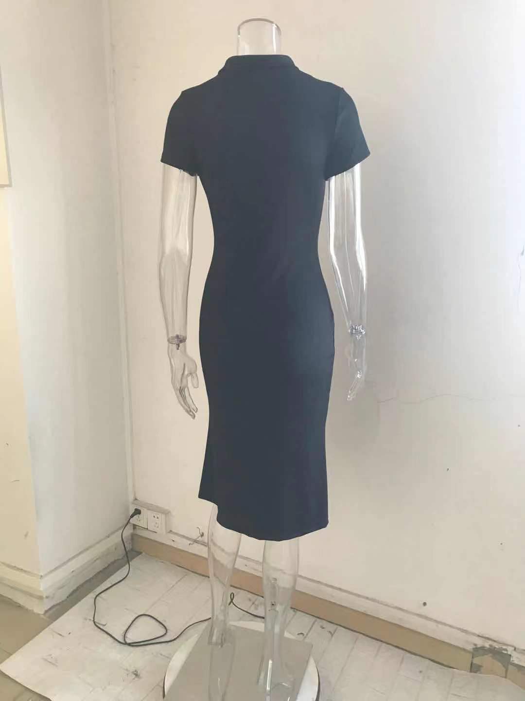 Women Button Bevel Slit Solid Dress 9