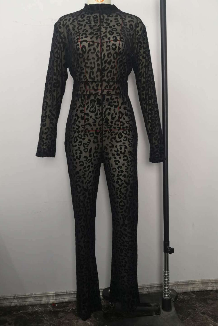 Summer Print Black Sexy Transparent Long Sleeve Formal Jumpsuit 5