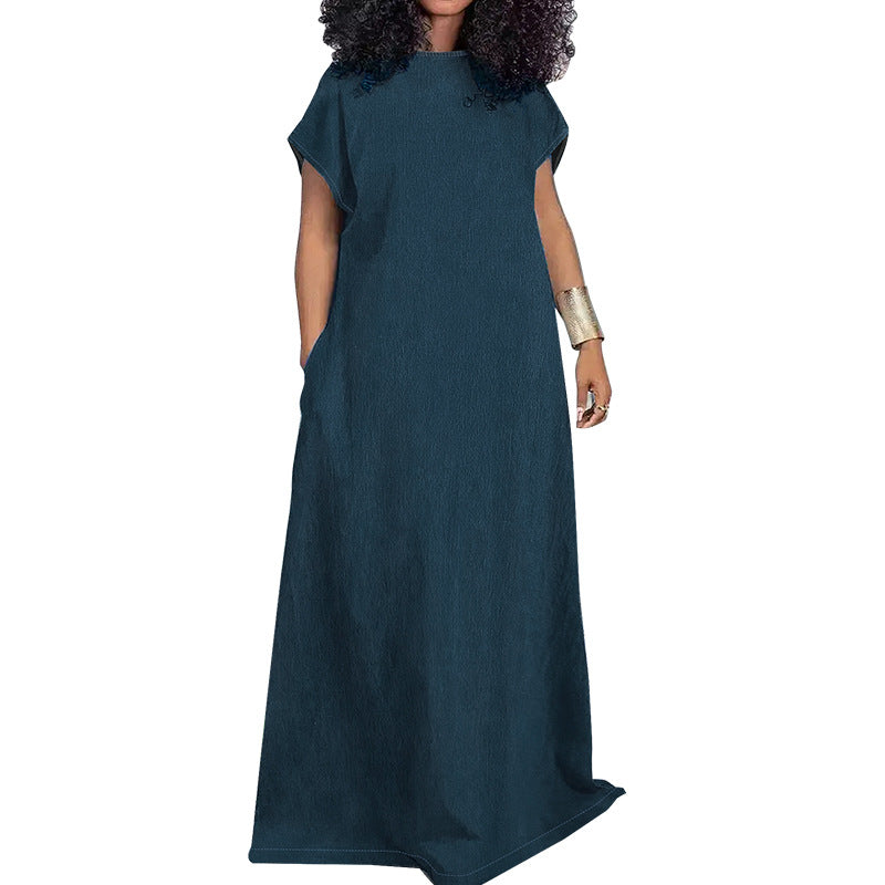 Plus Size Women's Denim Sleeveless Low Back Long Dress 5