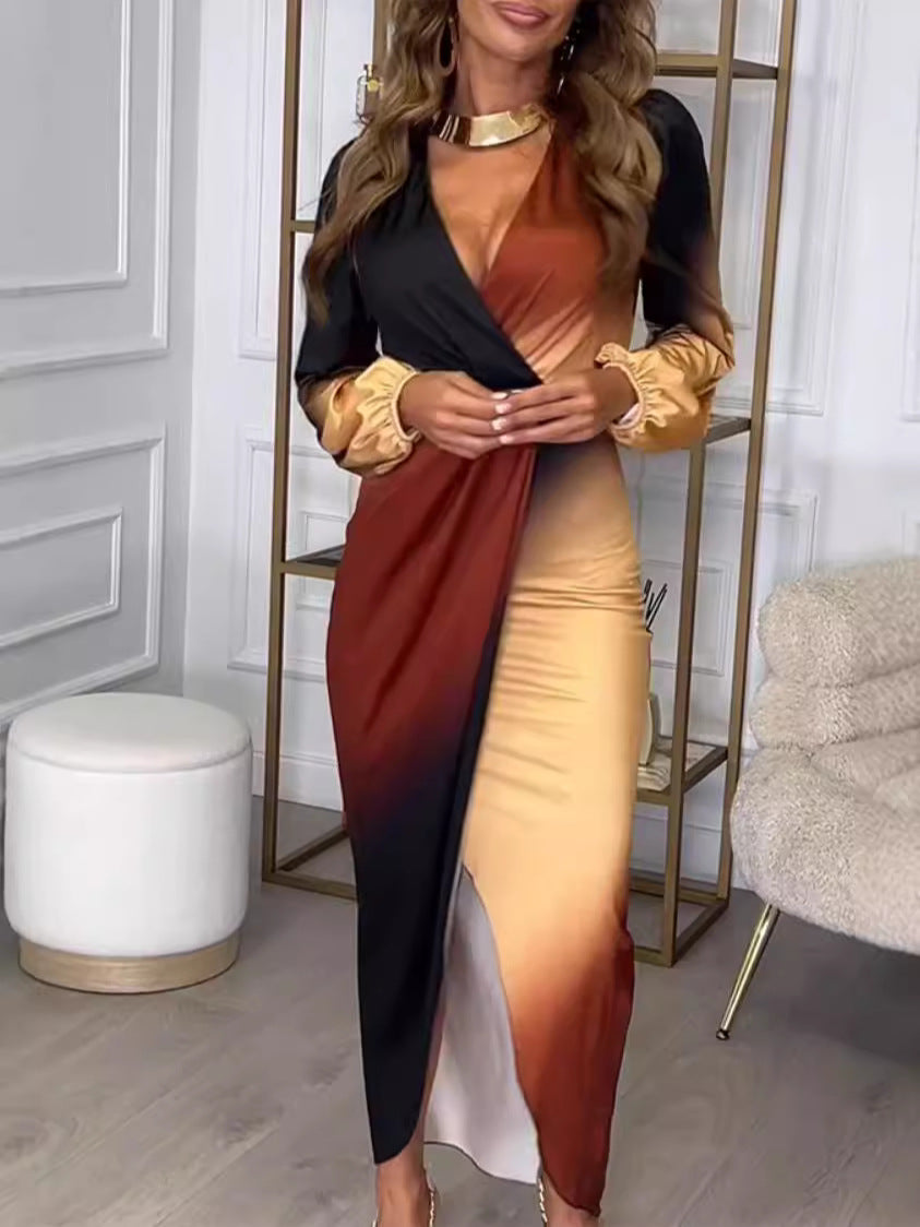 Autumn Gradient Elegant Fashion Long Sleeve Dress 6