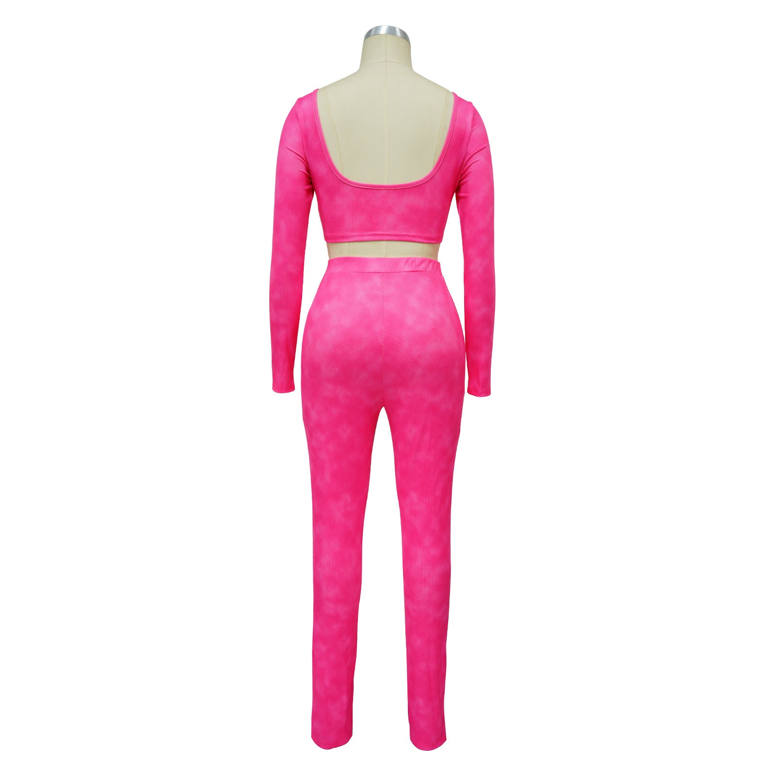 Women's Square Neck Long Sleeve Lace Up Top Sexy Tight Fitting Pencil Pants Fashion Two Piece Set 16