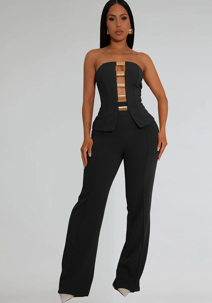 Fashion Women's Sexy Strapless Two-Piece Trousers Set