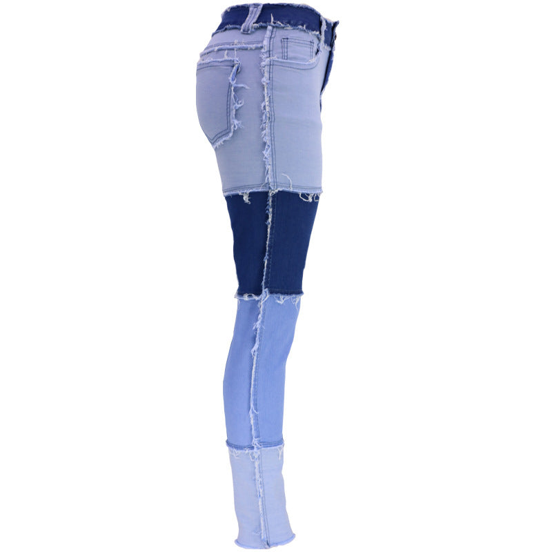 Women Fall Stretch Washed High Waist Vintage Tassel Denim Pants 9