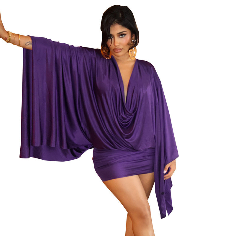 Women Autumn Elegant Solid Swing Neck Bodycon Dress 6