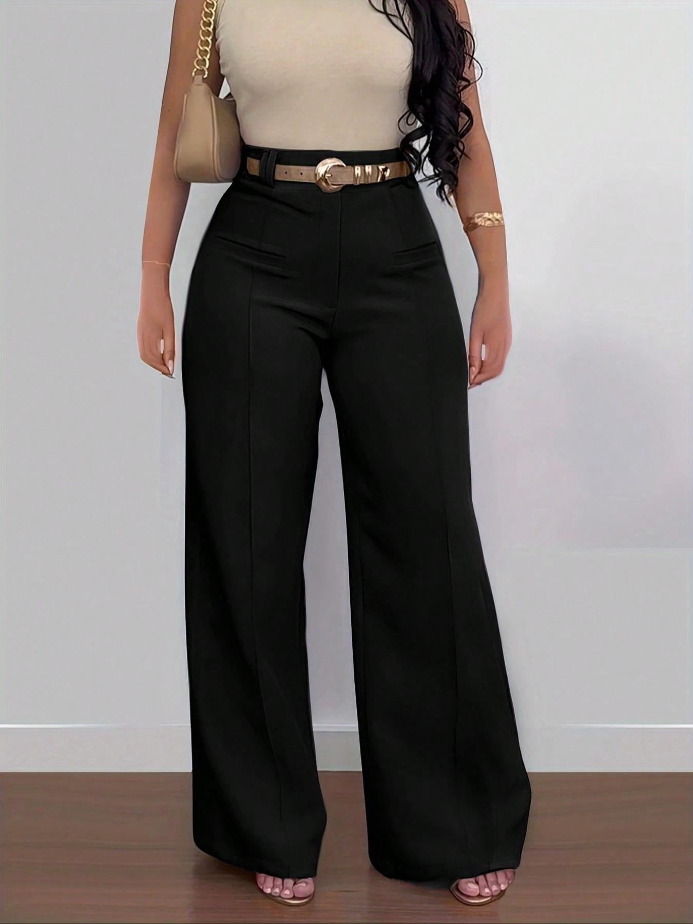 Women's Plus Size Fashion Casual Solid Color Wide-Leg Pants Slim Straight-Leg Trousers( Belt Not Included) 8